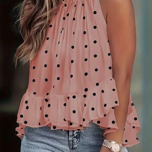 Polka Dot Ruffle Tank Top - Pink